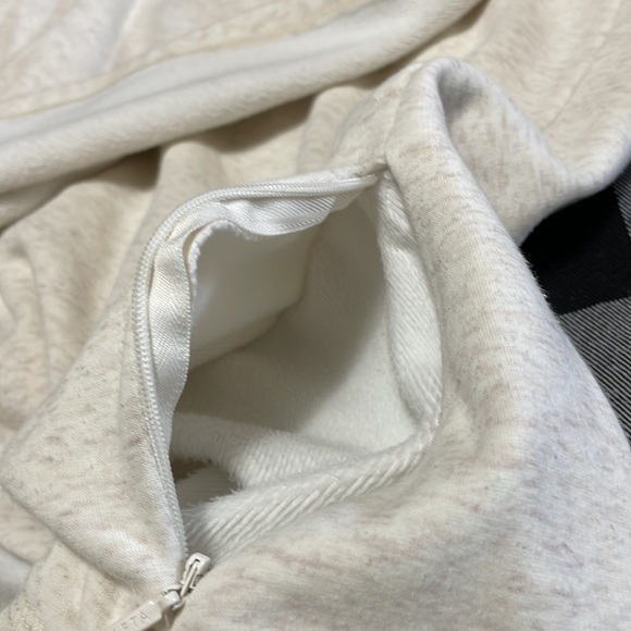 Athleta Cozy Karma Asymmetric Fleece Mock Neck Funnel Pullover Oatmeal Heather - Picture 13 of 16